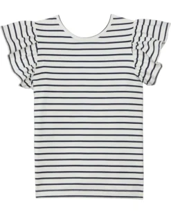 Janie and Jack Navy Stripe Ruffle Top (Toddler/Little Kid/Big Kid) | Shirts & Tops