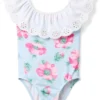 Janie and Jack Floral Eyelet One-Piece Swim (Toddler/Little Kid/Big Kid) | Swimwear