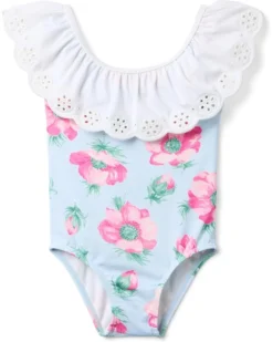 Janie and Jack Floral Eyelet One-Piece Swim (Toddler/Little Kid/Big Kid) | Swimwear