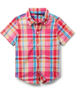 Janie and Jack Boys Madras Pink Plaid Top (Toddler/Little Kid/Big Kid) | Shirts & Tops