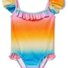 Janie and Jack Ombre Floral Onepiece Swim (Toddler/Little Kids/Big Kids) | Swimwear