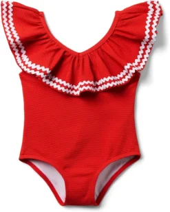 Janie and Jack Girls Popcorn Onepiece Swim (Toddler/Little Kid/Big Kid) | Swimwear