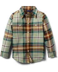 Janie and Jack Brushed Plaid Button-Up Top (Toddler/Little Kid/Big Kid) | Shirts & Tops