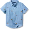 Janie and Jack Boys Embroidered Linen Top (Toddler/Little Kid/Big Kid) | Shirts & Tops